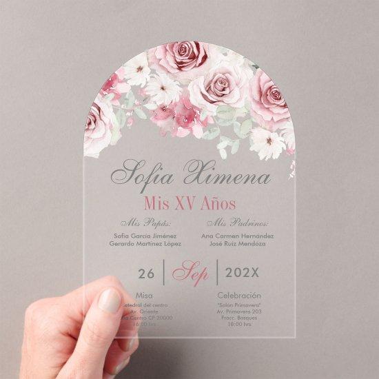 Pink Floral Quinceañera Spanish  Acrylic