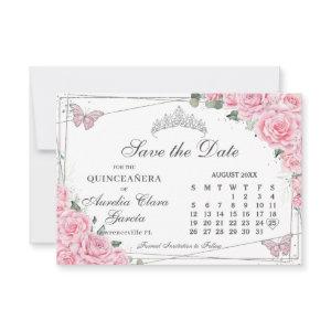 Pink Floral Quinceanera Sweet Sixteen Calendar Save The Date