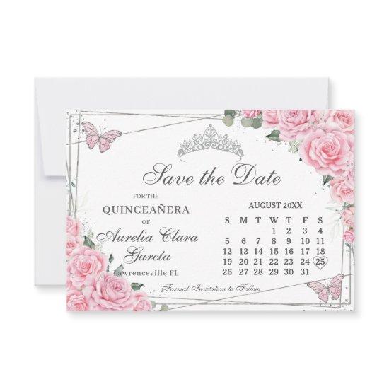 Pink Floral Quinceanera Sweet Sixteen Calendar Save The Date