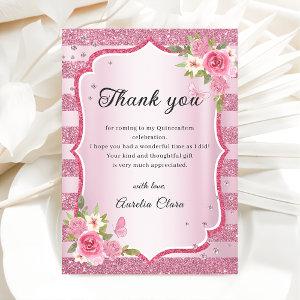 Pink Floral Quinceanera Thank You Card
