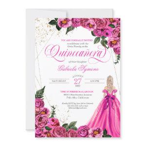 Pink Floral Rose & Gold Elegant Gown Quinceañera I
