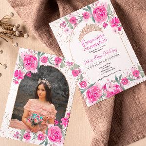 Pink floral Rose gold tiara princess Quinceanera