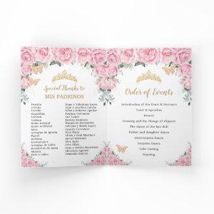 Pink Floral Roses Quinceanera Princess Butterflies Program