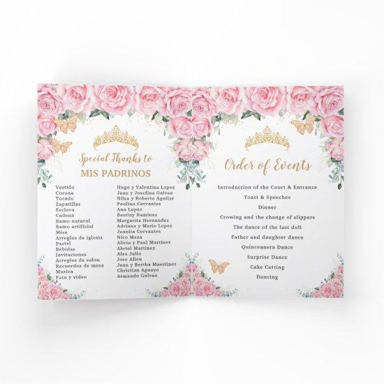 Pink Floral Roses Quinceanera Princess Butterflies Program