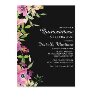 Pink Floral Sage Green Leaves Black Quinceañera