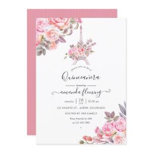 Pink Floral Watercolor Paris Quinceañera