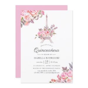 Pink Floral Watercolor Paris themed Quinceañera