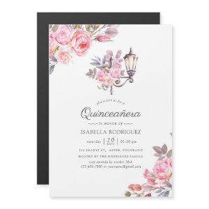 Pink Floral Watercolor Paris themed Quinceañera Magnetic