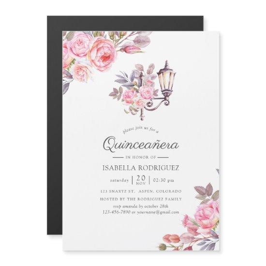 Pink Floral Watercolor Paris themed Quinceañera Magnetic