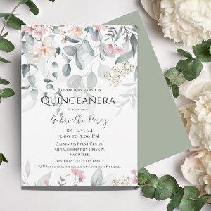 Pink Floral Watercolor Quinceañera
