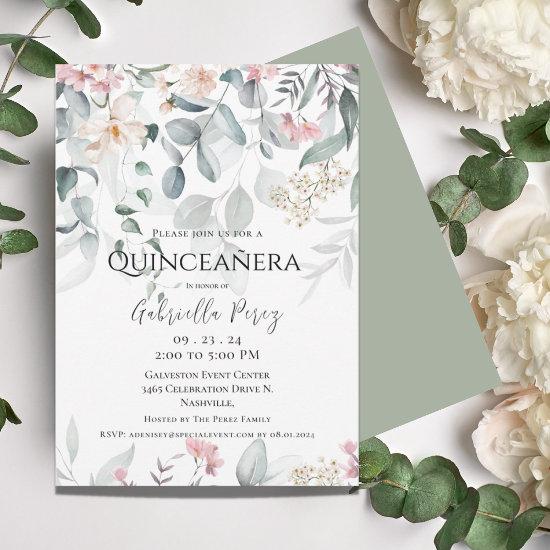 Pink Floral Watercolor Quinceañera