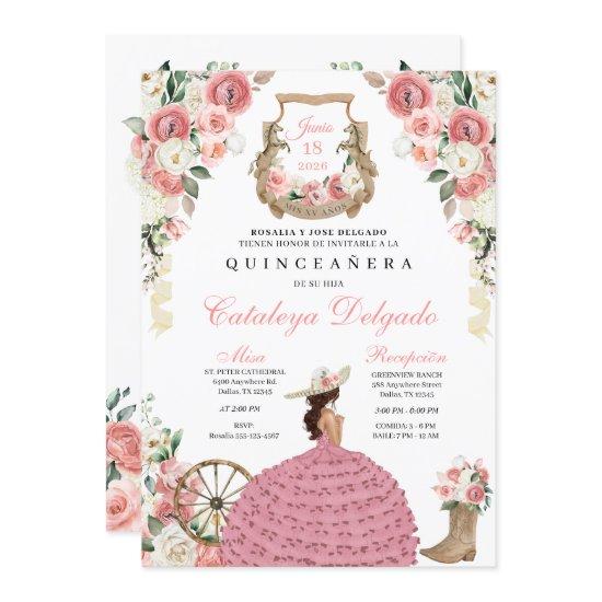 Pink Floral Western Mariachi Charro Quinceañera