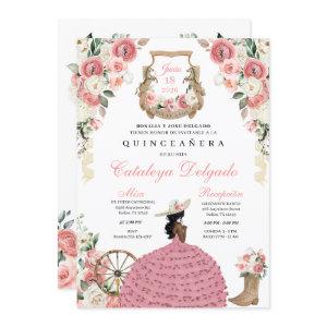 Pink Floral Western Mariachi Charro Quinceañera