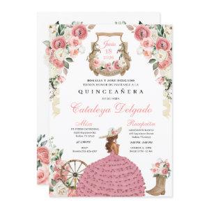 Pink Floral Western Mariachi Charro Quinceañera