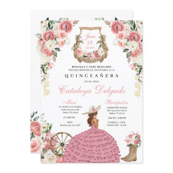 Pink Floral Western Mariachi Charro Quinceañera