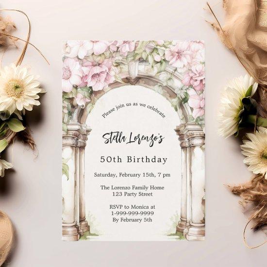 Pink florals arch beige birthday