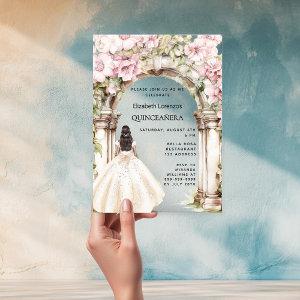 Pink florals arch white dress clear Quinceanera Acrylic