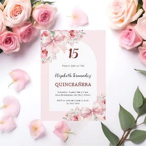 Pink florals bows arch luxury Quinceanera