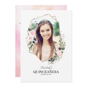 Pink Flower and Gold Confetti Quinceanera Photo