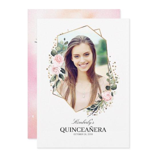 Pink Flower and Gold Confetti Quinceanera Photo