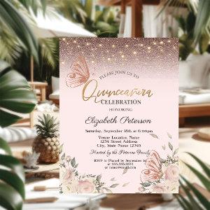 Pink Flowers Glitter Butterflies Quinceañera