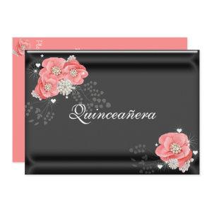 Pink Flowers on Black, Quinceañera,15th Birthday