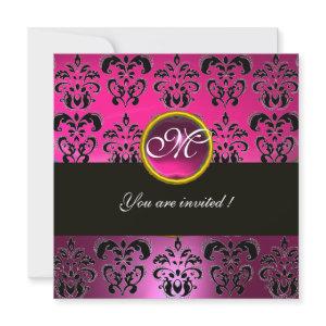PINK FUCHSIA BLACK DAMASK MONOGRAM, amethyst