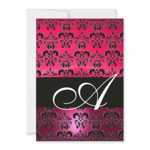PINK FUCHSIA  BLACK  DAMASK MONOGRAM ,bright white