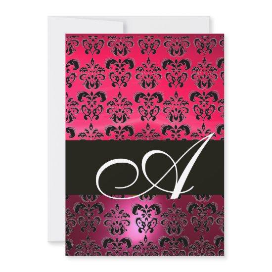 PINK FUCHSIA  BLACK  DAMASK MONOGRAM ,bright white