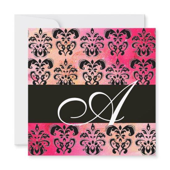 PINK FUCHSIA RED BLACK DAMASK MONOGRAM , white