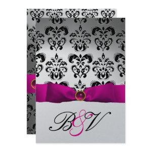 PINK FUCHSIA RIBBON SILVER BLACK  DAMASK MONOGRAM