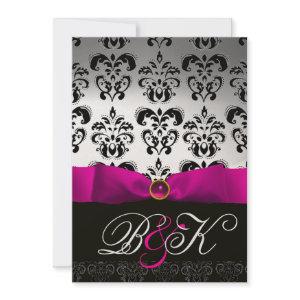 PINK FUCHSIA RIBBON WHITE BLACK  DAMASK MONOGRAM