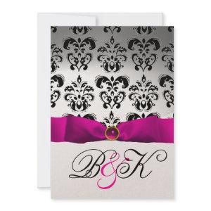 PINK FUCHSIA RIBBON WHITE BLACK  DAMASK MONOGRAM