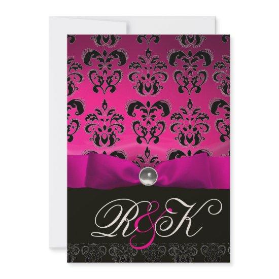 PINK FUCHSIA RIBBON WHITE BLACK  DAMASK MONOGRAM