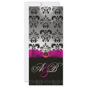 PINK FUCHSIA RIBBON WHITE BLACK DAMASK MONOGRAM