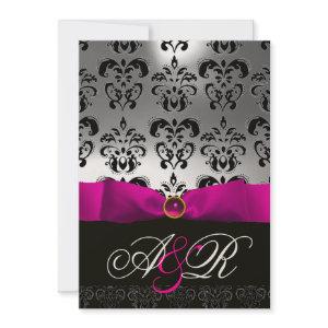 PINK FUCHSIA RIBBON WHITE BLACK  DAMASK MONOGRAM