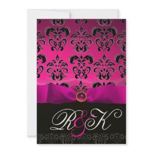 PINK FUCHSIA RIBBON WHITE BLACK  DAMASK MONOGRAM