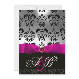 PINK FUCHSIA RIBBON WHITE BLACK  DAMASK MONOGRAM