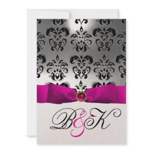 PINK FUCHSIA RIBBON WHITE BLACK  DAMASK MONOGRAM