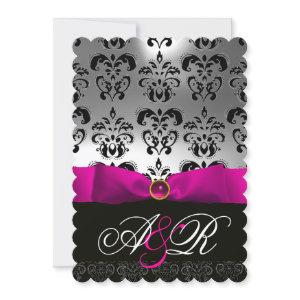 PINK FUCHSIA RIBBON WHITE BLACK  DAMASK MONOGRAM