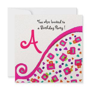 PINK FUCHSIA WHITE ABSTRACT DECO SQUARE MONOGRAM
