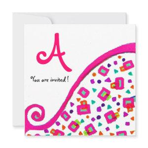 PINK FUCHSIA WHITE ABSTRACT DECO SQUARE MONOGRAM