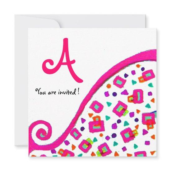 PINK FUCHSIA WHITE ABSTRACT DECO SQUARE MONOGRAM