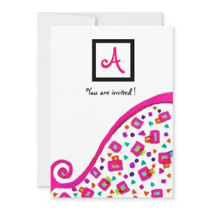 PINK FUCHSIA WHITE ABSTRACT DECO SQUARE MONOGRAM