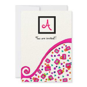 PINK FUCHSIA WHITE ABSTRACT DECO SQUARE MONOGRAM
