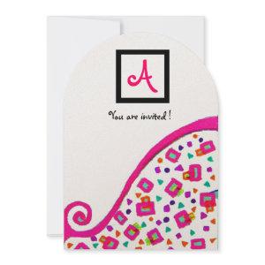 PINK FUCHSIA WHITE ABSTRACT DECO SQUARE MONOGRAM