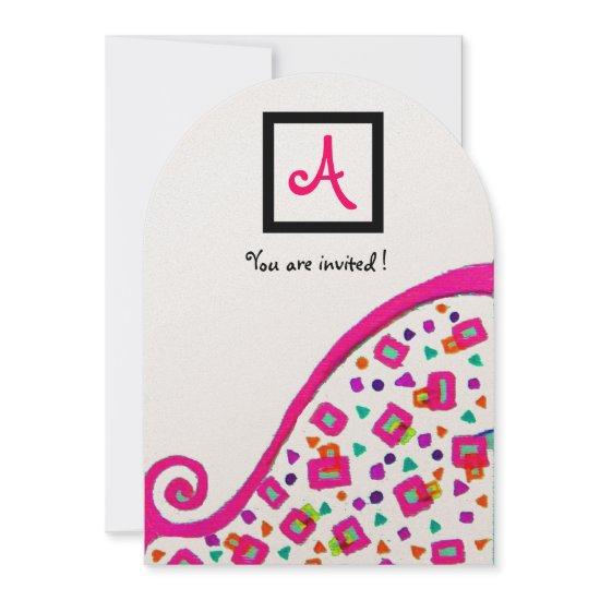 PINK FUCHSIA WHITE ABSTRACT DECO SQUARE MONOGRAM