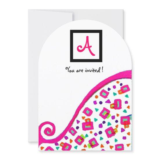PINK FUCHSIA WHITE ABSTRACT DECO SQUARE MONOGRAM