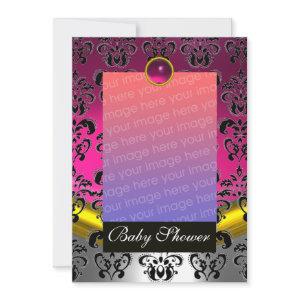 PINK FUCHSIA WHITE DAMASK BABY SHOWER MONOGRAM