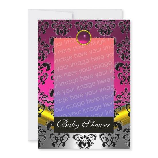 PINK FUCHSIA WHITE DAMASK BABY SHOWER MONOGRAM
